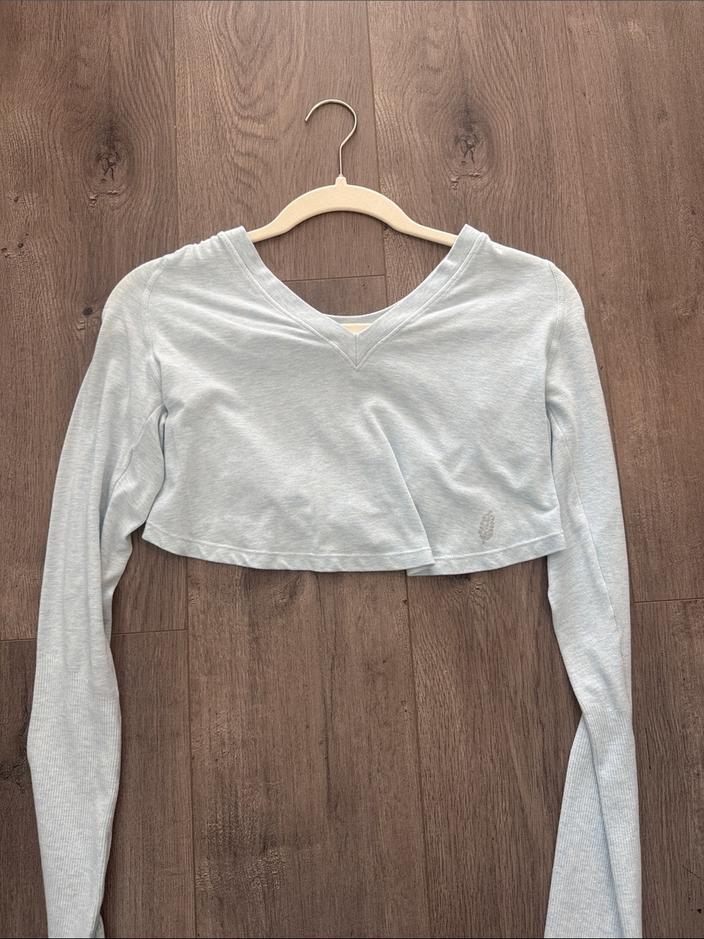 FP Movement by Free People Pale Blue Cropped V-Neck Long Sleeve Top